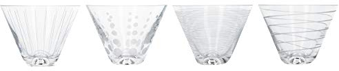 MIKASA Cheers Stemless Martini Glasses, Crystal Cocktail Glasses, Silver Design, 400ml, Set of 4