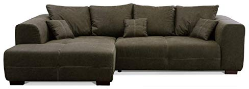 CAVADORE Ecksofa Mavericco inkl. Kissen / XXL-Eckcouch im modernen Design / Longchair links / 285 x 69 x 170 / Lederoptik dunkelgrün