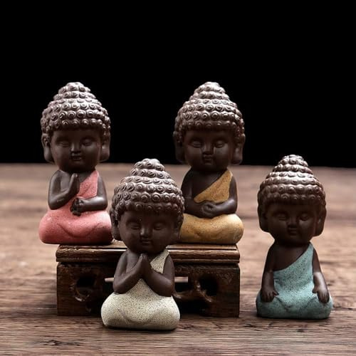 Lucky House Kleine Buddha-Statue Mönch Figur Tathagata Indien Yoga Mandala Teehaustier lila Keramik Keramik dekorative Ornamente