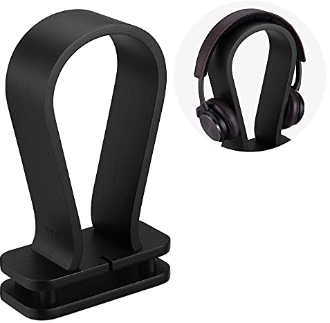 Navaris Support Casque Audio - Porte-Casque Universel Gaming ou Bureau en Bois de Noyer avec Support pour Câble Fils - Stand Repose Casque Déco