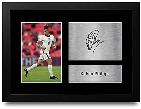 HWC Trading FR A4 Kalvin Phillips England Gifts Printed Signed Autograph Picture for Football Fans and Supporters - A4 Framed