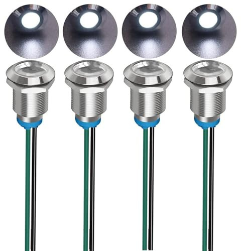 Gebildet 4pcs 12mm 3V-4.5V-5V-6V-7.5V-9VDC LED Metal Indicator Light Waterproof Signal Lamp Pilot Dash Directional Car Truck Boat with Wire(White)