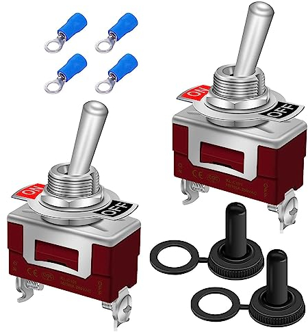 mxuteuk 2 Stück Kippschalter 12V 30A EIN/AUS 2 poliger 2 Positionen SPST wasserdichter Schalter mit wasserdichter Kappe Klemmen für Auto, Boot KL-C101