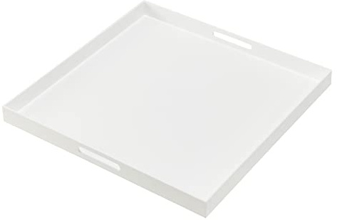 MUKEEN Übergroßes extra großes Kingsize-Betttablett zum Essen, großes glänzendes weißes Acryl-Serviertablett mit Griffen, 61 x 61 cm, auslaufsicher, dekorativer Arbeitsplatten-Organizer für Ottomane,