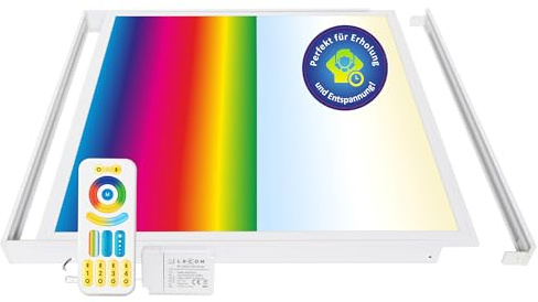 LECOM LED Panel 62x62 RGB + CCT 3000-6000K Dimmbar Aufbau Fernbedienung | LED Deckenleuchte RGB 16 Mio. Farbkombinationen und Fernbedienung. Perfekt für Yogastudios, Ateliers, Musikräume und Lounges.