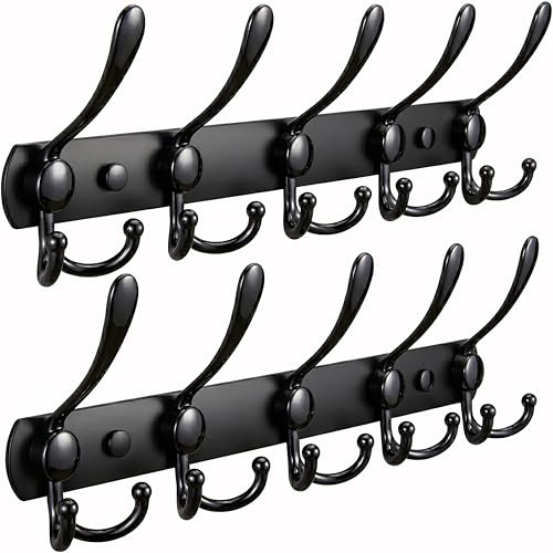 SAYONEYES Garderobenleiste Wandhalterung mit 5 Tri Kleiderhaken zum Aufhängen - 40,6 cm Heavy Duty SUS304 Edelstahl Matte Finish Wasserdicht - Wandhaken Rack für Badezimmer, Schlafzimmer (Schwarz - 2
