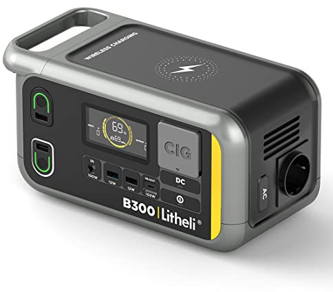 Litheli Portable Power Station, 300Wh Solar Generator (Solar Panel Optional) with 32Wh U-Battery Pack, 200W 6-Port Powerhouse, 2 AC Outlets, 60W USB-C PD Output, for Outdoor Camping, RV