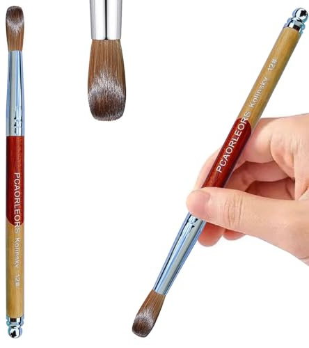 PCAORLEORS Kolinsky Pinceau à Ongles en Acrylique 100% Pur Grain de Vison et Pinceau Rond en Bois Pour Application Acrylique Taille 8,10, 12, 14, 16,18 (#12)