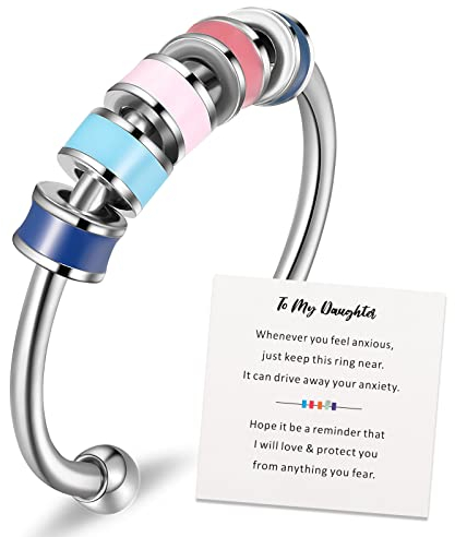 Emaille Angst Ring Edelstahl Verstellbarer Zappelring Offener Ring mit Perlen Anti Stress Zappeln Spinner Ringe mit Mehrfarbigen Perlen für Damen Herren Angst Linderung (Klassischer Stil)