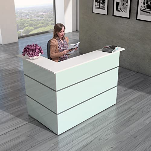 Schrank & Stuhl | Empfangstresen | Empfangstheke Satinglas 2 - Beratungstheke für den Empfangsbereich | 108 x 150 x 92 cm (HxBxT)