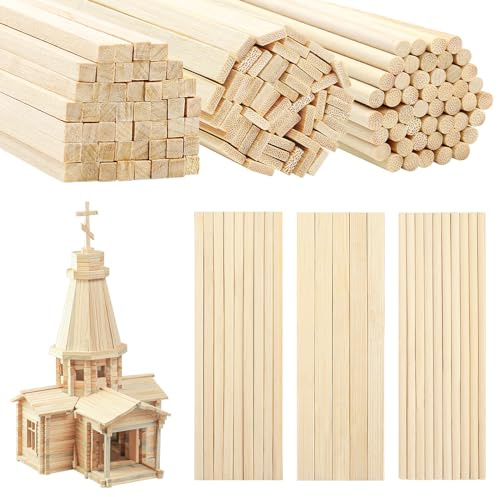 DOITEM 120 pack naturlig bambu-träpinnar, hantverk, fyrkantiga träpinnar, naturliga oavslutade trästavar-30 cm/8 tum-träremsor för hantverksprojekt