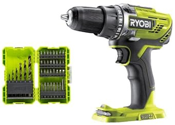 Pack RYOBI - Perceuse-visseuse R18DD3-0 - 18V One+ sans batterie ni chargeur - Coffret antichocs empilable 38 accessoires de perçage-vissage - porte embouts RAK38SDD