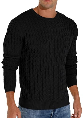 Hisir Men's Winter Cable Knit Jumpers Casual Crew Neck Warm Long Sleeve Pullover Sweater Tops for Men