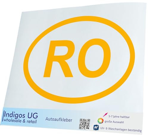 INDIGOS UG Auto Aufkleber Auto - 200x138 mm - Rumänien RO - gelb - Selbstklebender Sticker für Auto, Fenster, Bus oder LKW - UV-beständig & wetterfest