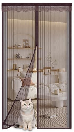 Fliegengitter Tür Moskitonetz Tür Magnet,135x180cm Fliegenvorhang Magnet, Magnetvorhang,Klebmontage ohne Bohren,Insektenschutz Vorhang für Balkontür Terrassentür und Schiebetür,Braun