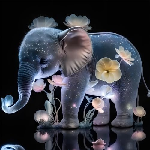 MOGTAA Leuchtender Elefant Diamond Painting Erwachsene, 5D Blumen Diamant Painting Bilder Set, Full Drill Diamond Art Tiere Diamant Malerei für Home Dekor 30x40cm