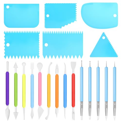 HAOCHEN 20 Stück Modellierwerkzeug Ton Werkzeug, Modelierwerkzeugset, Töpferwerkzeug Set, Fondant Modellierwerkzeuge, Polymer Clay Sculpting Tools für Modellbau Kuchendekoration Fondant Werkzeug Set