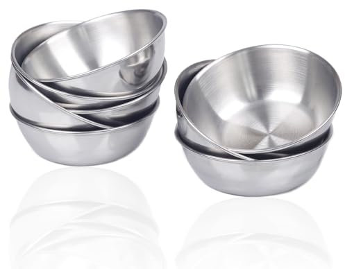 AICMEI Stainless Steel Sauce Dishes, 8 Pack 3.2inch Mini Individual Saucers Bowl Round Seasoning Dishes Sushi Dipping Bowl Appetizer Plates,Reusable butter sauce cups（Sliver）