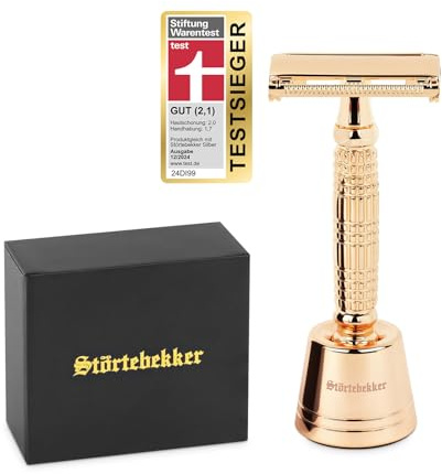 Störtebekker® Premium Rasierhobel 'Hamburg' im Set mit Rasierständer 'Hamburg' - Rosé-Gold - hochwertiges Zubehör für dein Badezimmer - rutschfester Boden - massiver Stand - 125g - Geschenkidee