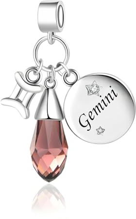 LSxAB Ciondolo a forma di goccia con 12 costellazioni, segno zodiacale, da donna, compatibile con braccialetti Pandora, Rame, Nessuna pietra preziosa