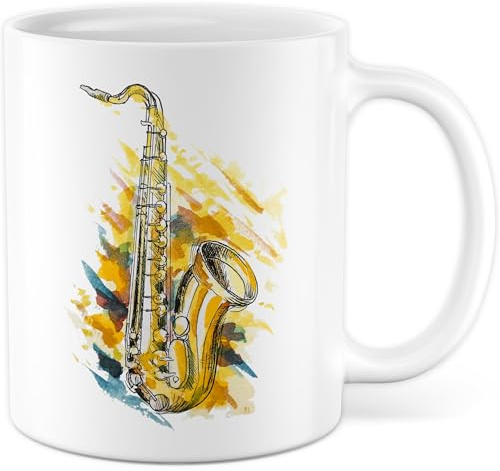 Tasse Saxophon Geschenk, Saxophon Design, Kaffeetasse Hobby Musiker Instrument Holzbläser Band Bandmitglied, Geschenkidee Kaffee-Becher Saxophonliebhaber