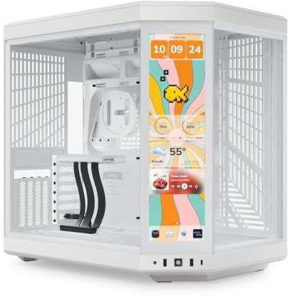 HYTE Y70 Touch Infinite Dual Chamber ATX Mid Tower Modern Aesthetic Case with Integrated 2.5K LCD Touchscreen - Snow White