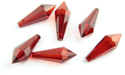 ZXFLOOR 10/50/100 Stück 38 mm/63 mm/76 mm Kristall-Kronleuchter-Anhänger Prismen Rot Farbe Schliff & Facettiertes Glas U-Eiszapfen-Tropfen für Kuchendekoration