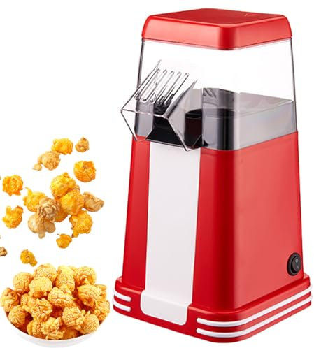 Electric popcorn maker, 1200W popcorn maker machine with 360° heating, Oil-free cooking, 3 Min Fast Popping, Even heating, One Touch popcorn machine for kids, Home, Party and Gift