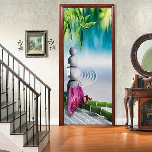 Sticker Porte Orchidée de Pierre Papier Peint Porte, Orchidée de Pierre Autocollant Poster Porte Auto-Adhésif, Chambre Salon Salle de Bain Affiche Art Décor Mural 3D Stickers Porte 77 x 200 cm q1410
