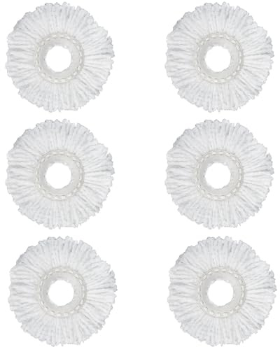 Crystals 6PCS Spin Mop Replacement Heads – 360° Rotating Universal Mop Head Refills for Standard Spin Mops, Durable and Absorbent Mop Heads for Home, Kitchen, Bathroom, and Commercial Cleaning (White)
