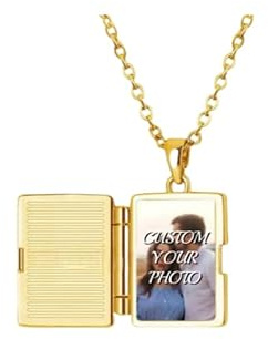 hadefa Collar con medallón de foto personalizado, colgante chapado en oro, estilo libro, collar con colgante de imagen personalizada para hombres y mujeres, regalos conmemorativos, routine, Cobre,