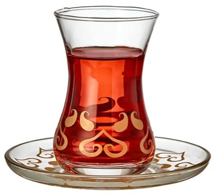 Bicchiere da tè turco, 175 ml, tazza decorativa in vetro con piattino, motivo tradizionale mediorientale (tipo C)