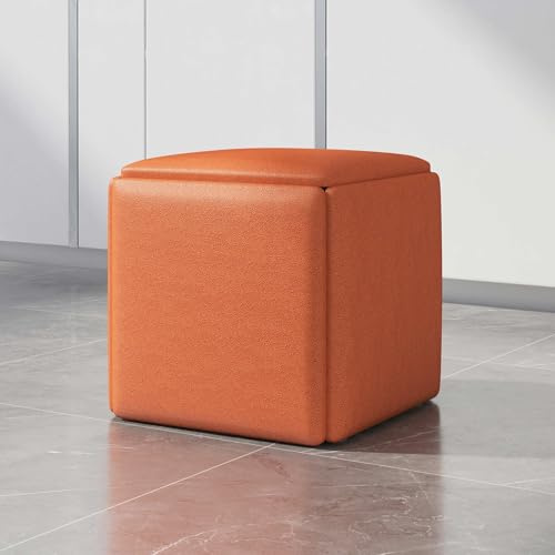 JIHAJU 5 in 1 Stapelhocker Würfelstühle Stapelhocker Quadratischer Ottoman mit Rollen Umwandelbarer Sessel Platzsparende Möbel für Wohnzimmer Esszimmer(Orange,45CM/17.7INCH)