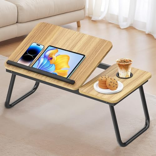 Huracan Laptoptisch, Frühstückstablett für das Bett, Computerständer, mit klappbaren Beinen, 5 Neigungswinkel, Lapdesk, Tischständer für Bett, Sofa, Couch, Walnuss