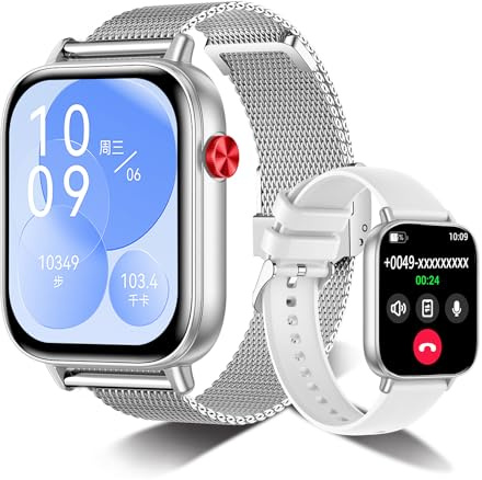 Kazunet Smart Watch per uomo e donna, 2025 HD 1,8 smartwatch (rispondere/effettuare chiamate), impermeabile IP67, monitoraggio del sonno, contapassi, orologio fitness per Android iOS (argento)