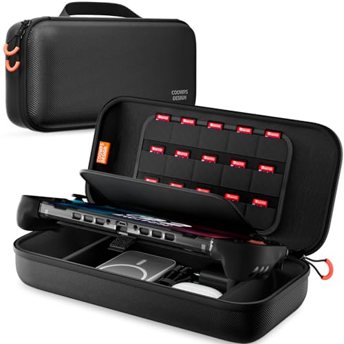 COOWPS Carrying Case for Nintendo Switch 2, Compatible P2/SUPCASE/dbrand Killswitch Case, Portable Full Protection Travel Bag with 15 Game Card Slots, Holds Charge Adapter Accessories