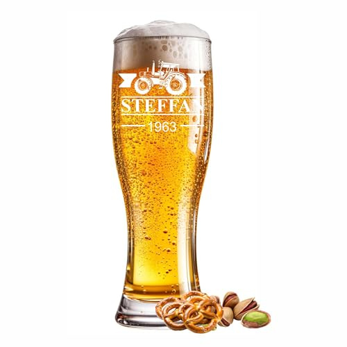 Verre à bière gravé au motif de tracteur 0,5 l avec texte au choix pour nom ou inscription – Verre de blé individuel pour des occasions spéciales telles que anniversaire, anniversaire de mariage, fête