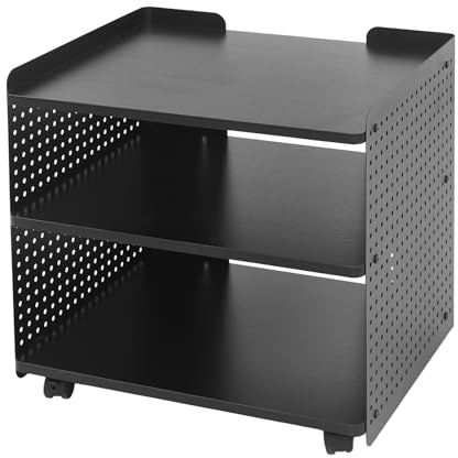 Tavolo per stampante con ruote a 3 livelli, supporto per stampante portatile, supporto per stampante, multiuso, capacità di carico 40 kg, per uffici, camera da letto, studio, studio, ecc. (nero)