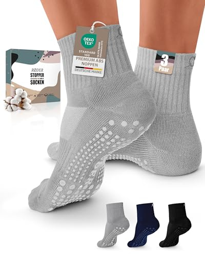 RØDER 3 Paar Pilates Socken Quarter – knöchelhohe ABS-Stoppersocken mit rutschfestem Grip für Pilatesgerät & Matte – atmungsaktiv & bequem – Damen & Herren – Größen 35–50