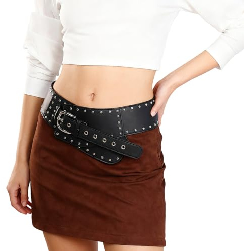 Eigso Frauen Nieten Ledergürtel Vintage Cowboy Western Niete Punk Taille Gürtel für Frau