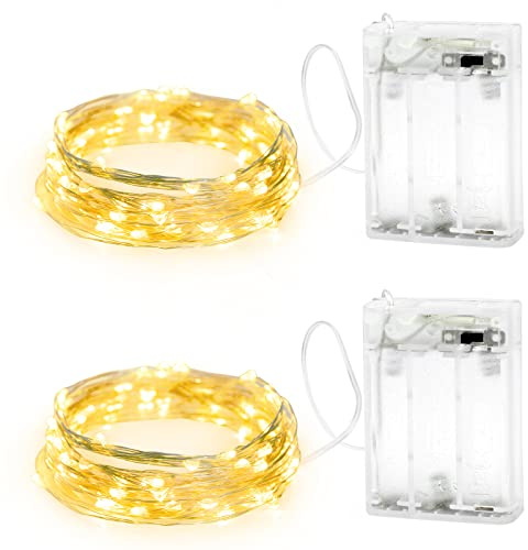 Annefly 2PACK 2m Lichterkette mit 20 LEDs kleine Batterie wasserdicht batteriebetrieben Innen für Party, Weihnachten, Halloween, Hochzeit, tolle Schlafzimmer Deko (Warmweiß)