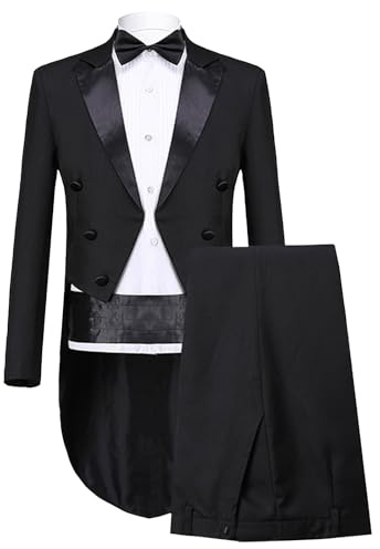 Costume de Smoking Queue-de-Pie pour Homme, Ensemble 2 pièces, Coupe Slim, Style Vintage Formel, Revers Pointus, Queue-de-Pie Longue, Noir, Taille XXL. Idéal pour Magicien, Musicien ou choriste.
