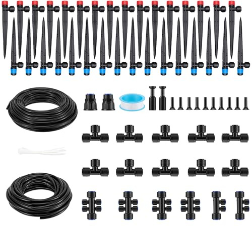 127ft Drip Irrigation System Kit, Automatic Watering System, Adjustable Copper Nozzles,with Connect 1/2'' & 1/4'' Tubingfor Garden Greenhouse, Drip Irrigation Kit for Lawn, Flower Beds, Patio