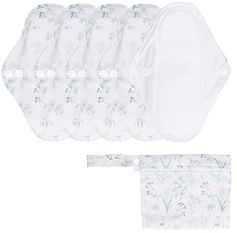 Cygmophing 5 Stück waschbare Menstruationseinlagen, starke Wasseraufnahme, bequem, atmungsaktiv, wiederverwendbar, Damenbinden mit Aufbewahrungstasche (Blumen)
