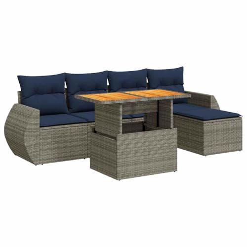 Frdhee Gartensofa Outdoor, Balkonmöbel Set, Loungesofa, 6 TLG. Garten Sofagarnitur mit Kissen Grau Poly Rattan, Loungesofa Outdoor Für Terrasse, Hinterhof, Veranda, Wetterfest