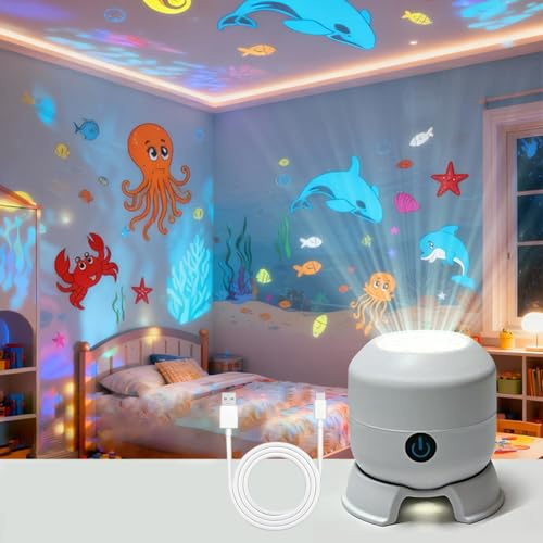 CHENRI Dynamic Rotating LED Projector Light, Dynamischer Rotierender LED-Projektor, Wiederaufladbarer Ozean Projektor Lampe, Dimmbar LED Sternenhimmel Projektor Nachtlicht für Schlafzimmer (Ozean)