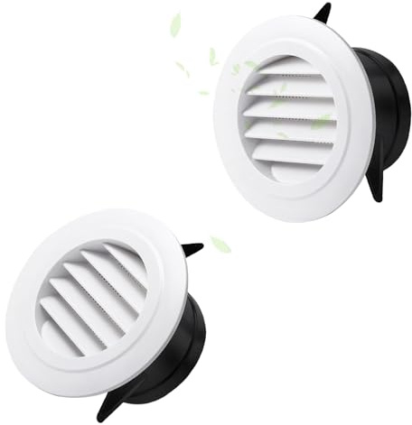 CHSEROK 2 Pièces Grille de Ventilation, Grilles Rondes Registres, Grilles et Bouches D'aération, avec Filet Anti-Insectes, pour Installation Intérieure et Extérieure, sur Murs et Plafonds