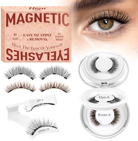 Higu clace Magnetiska Ögonfransar Utan Eyeliner Och Mascara, Magnetiska Ögonfransar Med Applikator För Naturlig Look, Inget Lim Krävs, KIT-A+A-brun