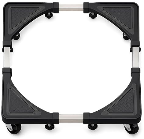 Base Mobile Regolabile con Ruote 360° per Lavatrice, Asciugatrice e Frigorifero – Supporto Estensibile Antivibrazione fino a 138 kg – 56 x 56cm MAX – Carrello Universale per Elettrodomestici e Mobili