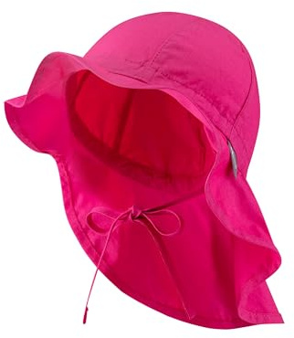 Sterntaler Sonnenhut - Mädchen Sommerhut - UV-Schutz 50+ Mütze mit breiter Krempe und Größenregulierung - Nackenschutz - Bindebänder - Baby Kinder Kopfbedeckung aus Popeline (Bio) - magenta, Größe 49